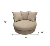 44" Sand Linen Upholstered Swivel Round Accent Chair And Toss Pillows - Homeroots - Flyclothing LLC