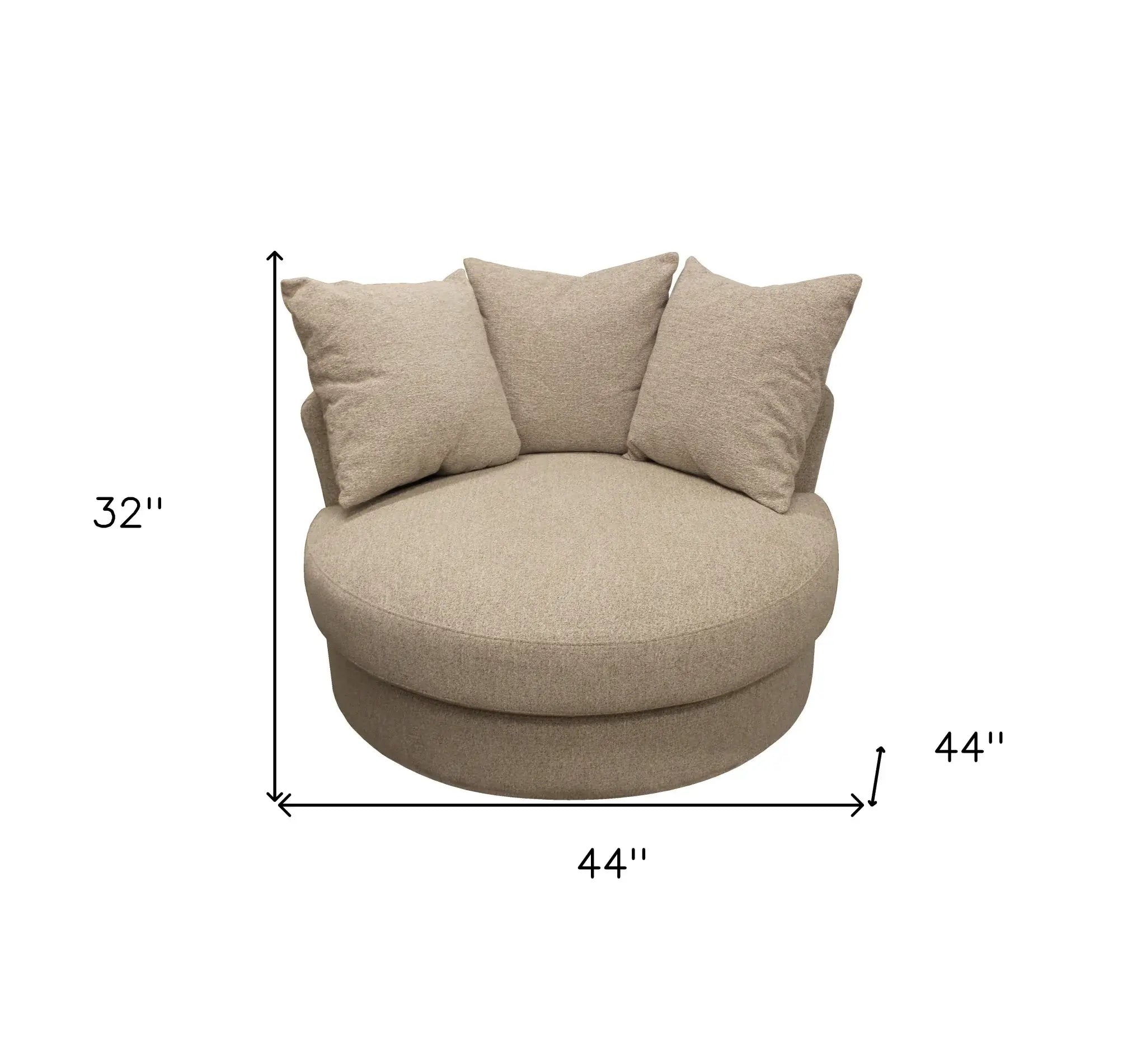 44" Sand Linen Upholstered Swivel Round Accent Chair And Toss Pillows - Homeroots - Flyclothing LLC