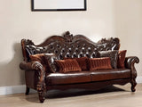 93" Brown Faux Leather Sofa And Toss Pillows With Burgundy Legs - Homeroots - Flyclothing LLC