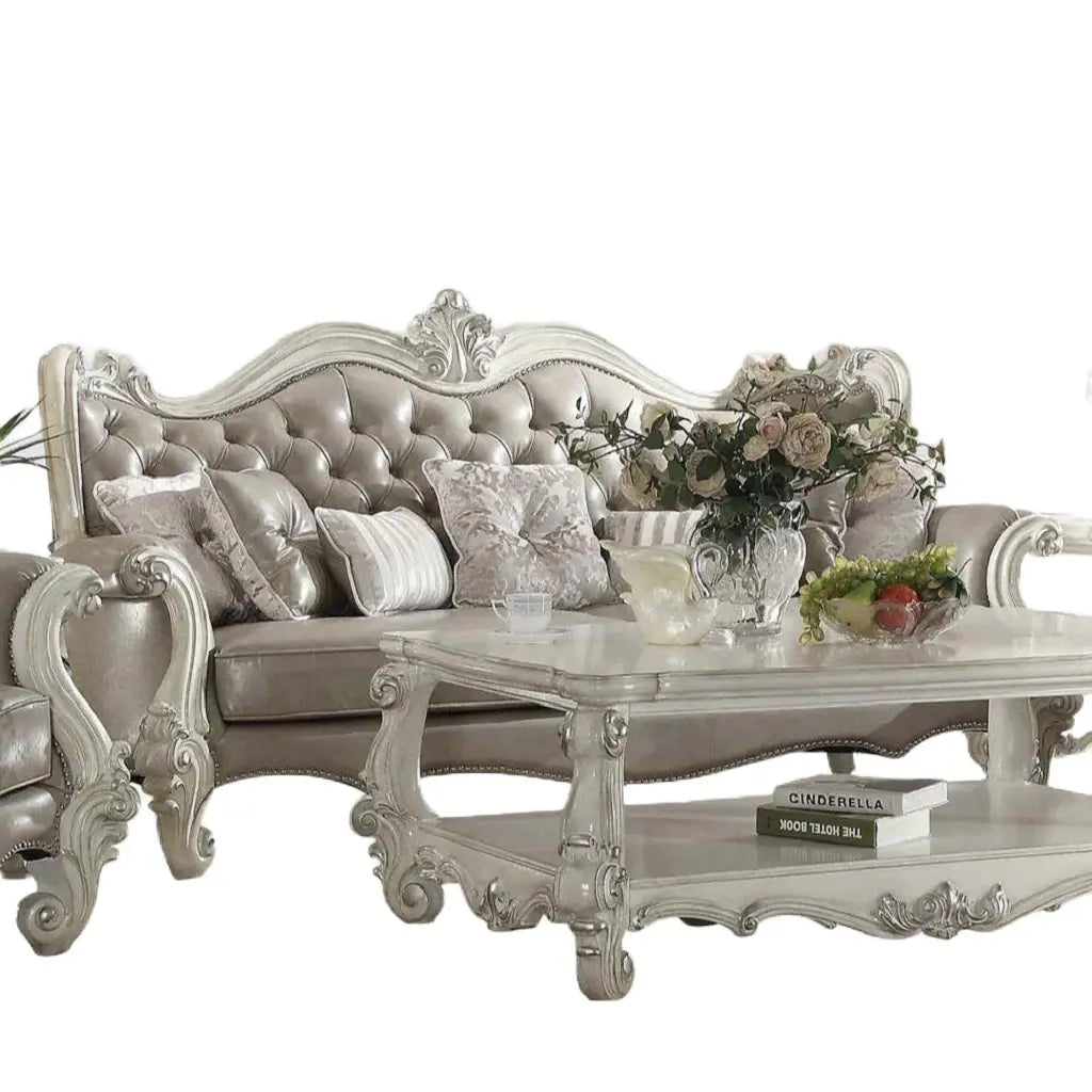 90" Gray Faux Leather Curved Sofa And Toss Pillows With Bone Legs - Homeroots - Flyclothing LLC