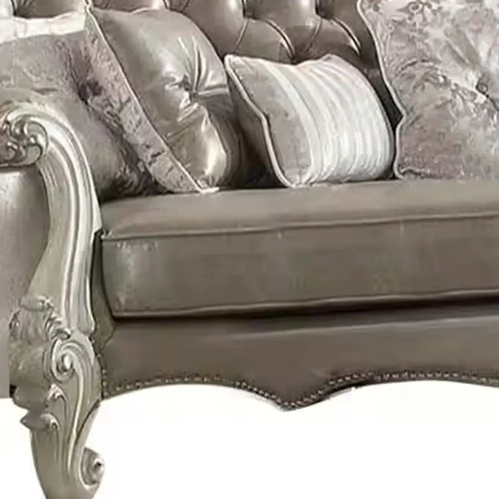 90" Gray Faux Leather Curved Sofa And Toss Pillows With Bone Legs - Homeroots - Flyclothing LLC