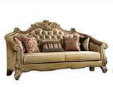 89" Bone Faux Leather Sofa And Toss Pillows With Gold Legs - Homeroots - Flyclothing LLC