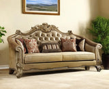 89" Bone Faux Leather Sofa And Toss Pillows With Gold Legs - Homeroots - Flyclothing LLC
