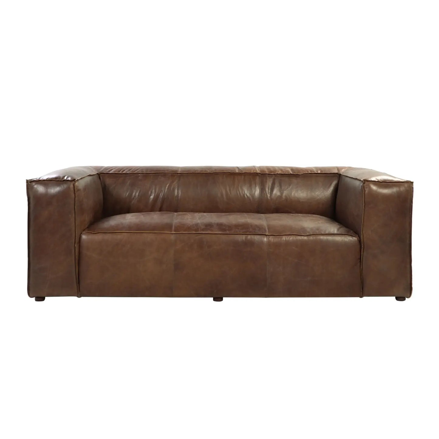 98" Brown Top Grain Leather Sofa With Black Legs - Homeroots - Flyclothing LLC
