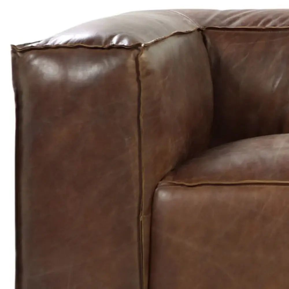 98" Brown Top Grain Leather Sofa With Black Legs - Homeroots - Flyclothing LLC