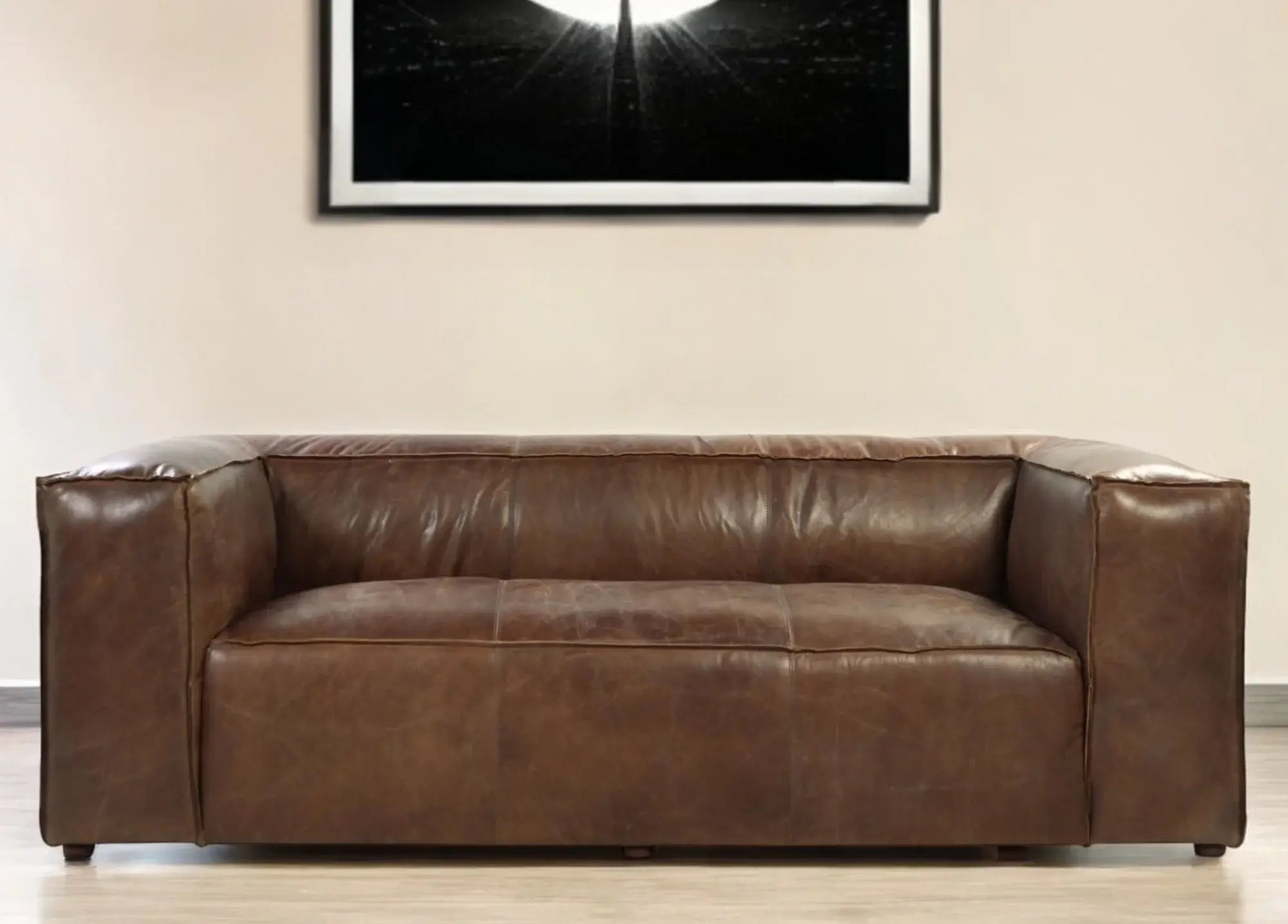 98" Brown Top Grain Leather Sofa With Black Legs - Homeroots - Flyclothing LLC
