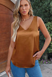 Solid V-Neck Wide Strap Tank - Trendsi - Flyclothing LLC