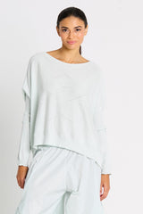 Pima Cotton Stitches Boatneck Sweater - Mint - PLANET by Lauren G - Flyclothing LLC
