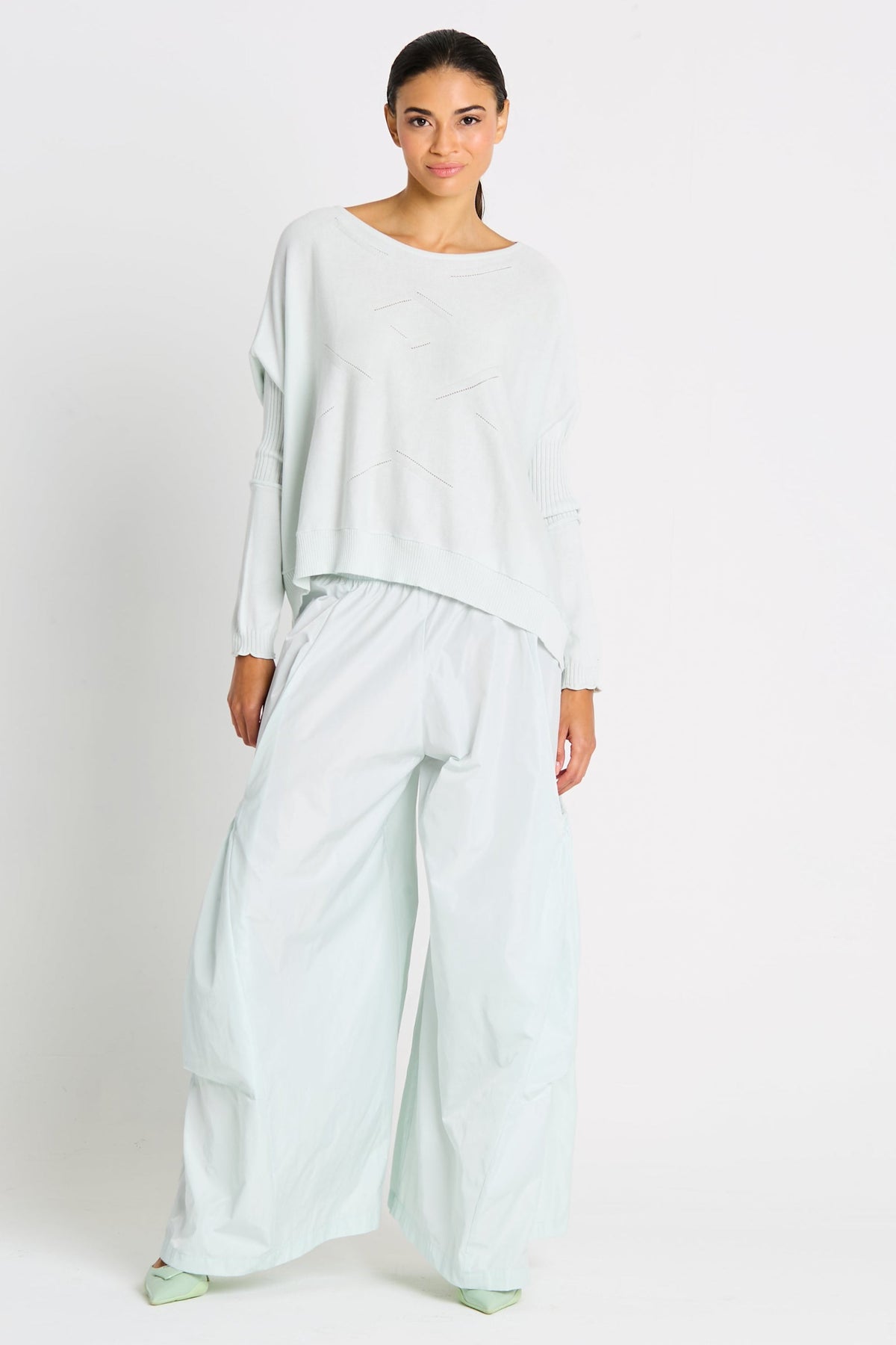 Pima Cotton Stitches Boatneck Sweater - Mint - PLANET by Lauren G - Flyclothing LLC
