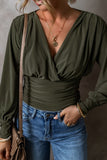 Ruched Surplice Long Sleeve Bodysuit - Trendsi