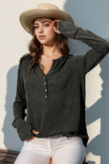 Double Take Full Size Notched Thumbhole Long Sleeve T-Shirt - Trendsi