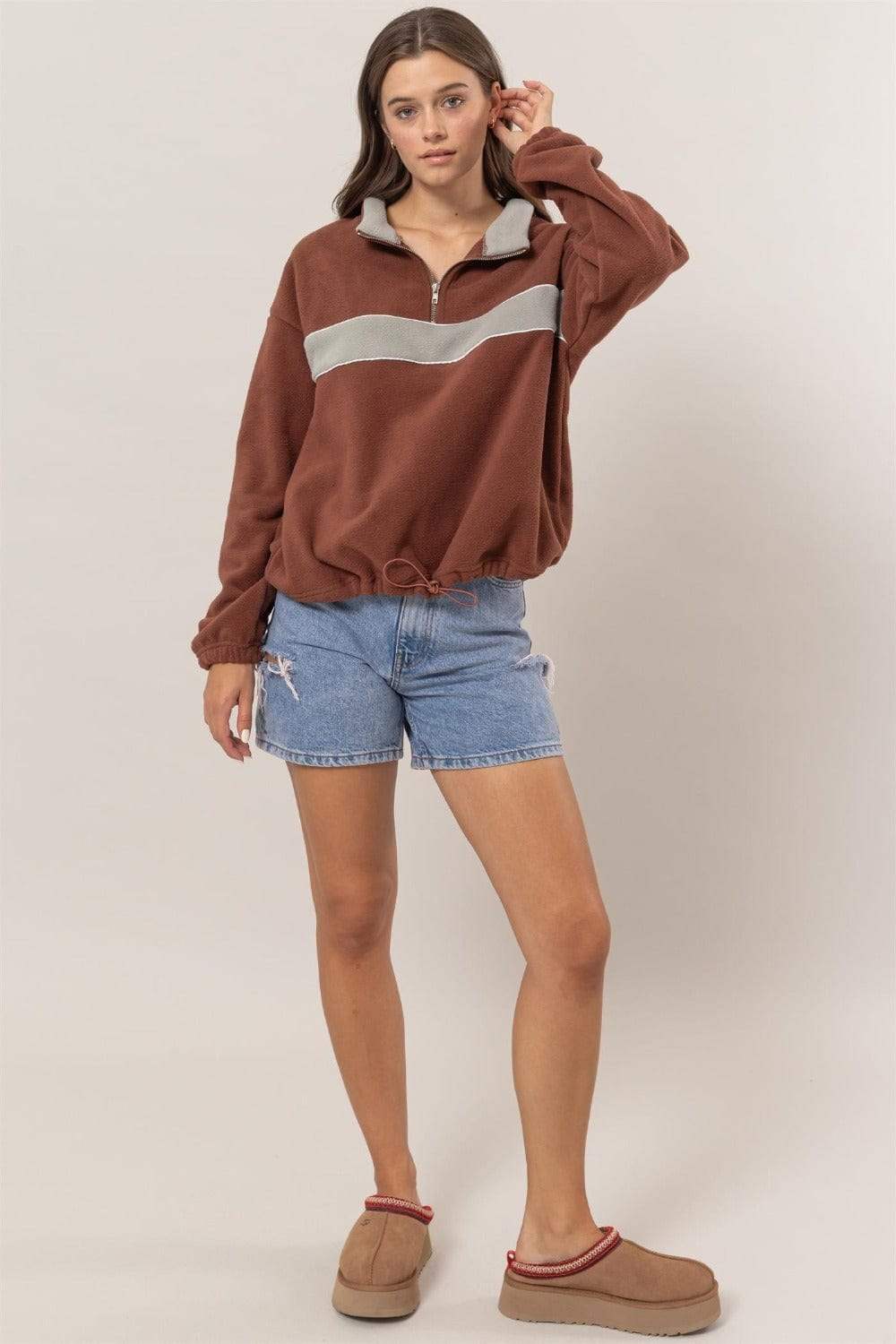 HYFVE Fleece Color Block Half Zip Sweatshirt - Trendsi - Flyclothing LLC