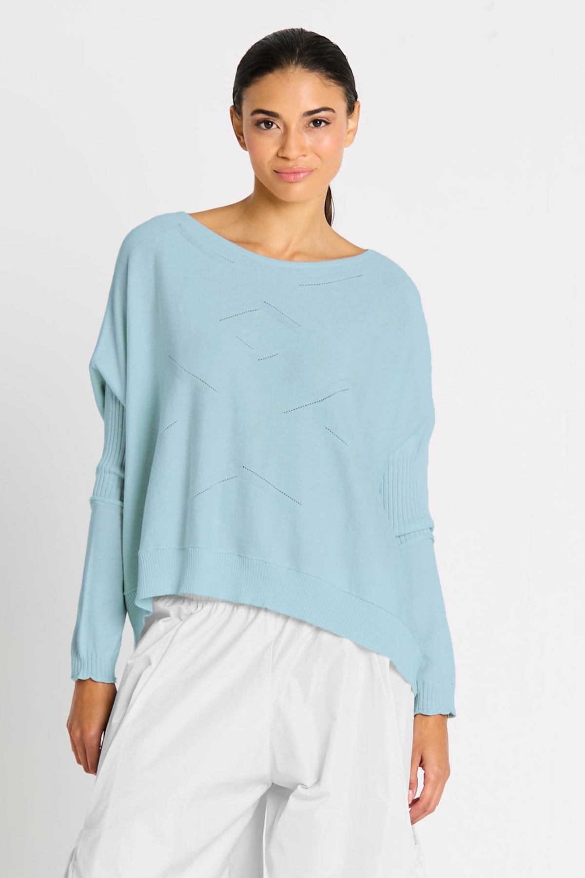 Pima Cotton Stitches Boatneck Sweater - Cameo - PLANET by Lauren G - Flyclothing LLC