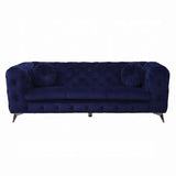 90" Blue Velvet Chesterfield Sofa With Silver Legs - Homeroots - Flyclothing LLC