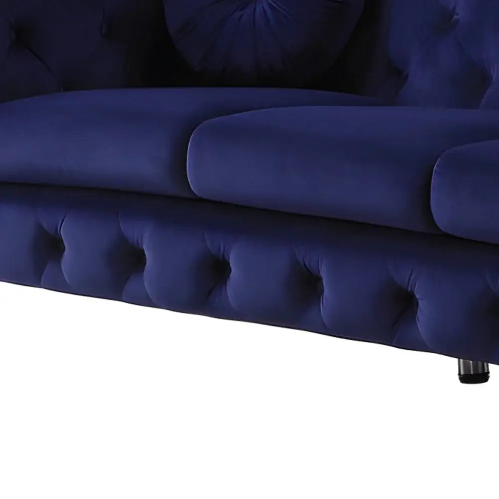 90" Blue Velvet Chesterfield Sofa With Silver Legs - Homeroots - Flyclothing LLC