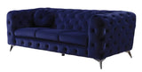 90" Blue Velvet Chesterfield Sofa With Silver Legs - Homeroots - Flyclothing LLC