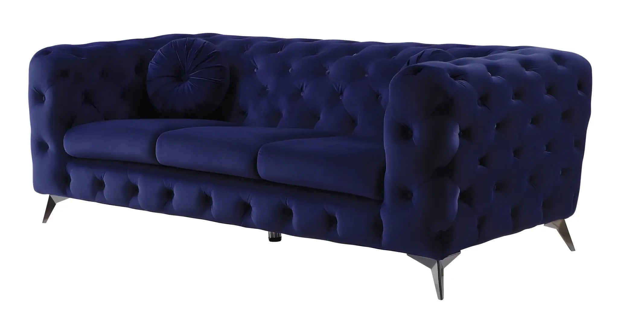 90" Blue Velvet Chesterfield Sofa With Silver Legs - Homeroots - Flyclothing LLC