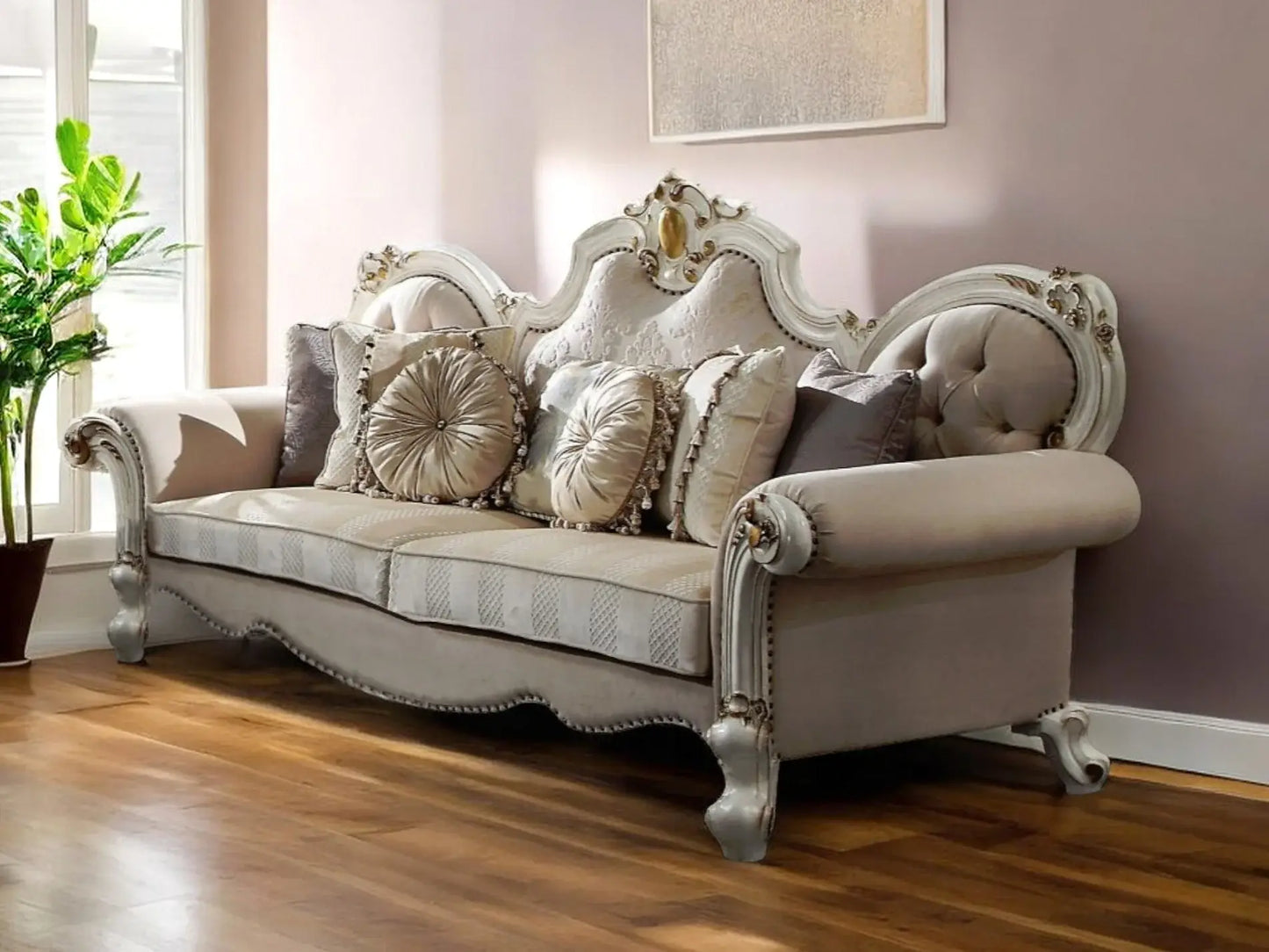 93" Pearl Velvet Sofa And Toss Pillows - Homeroots - Flyclothing LLC