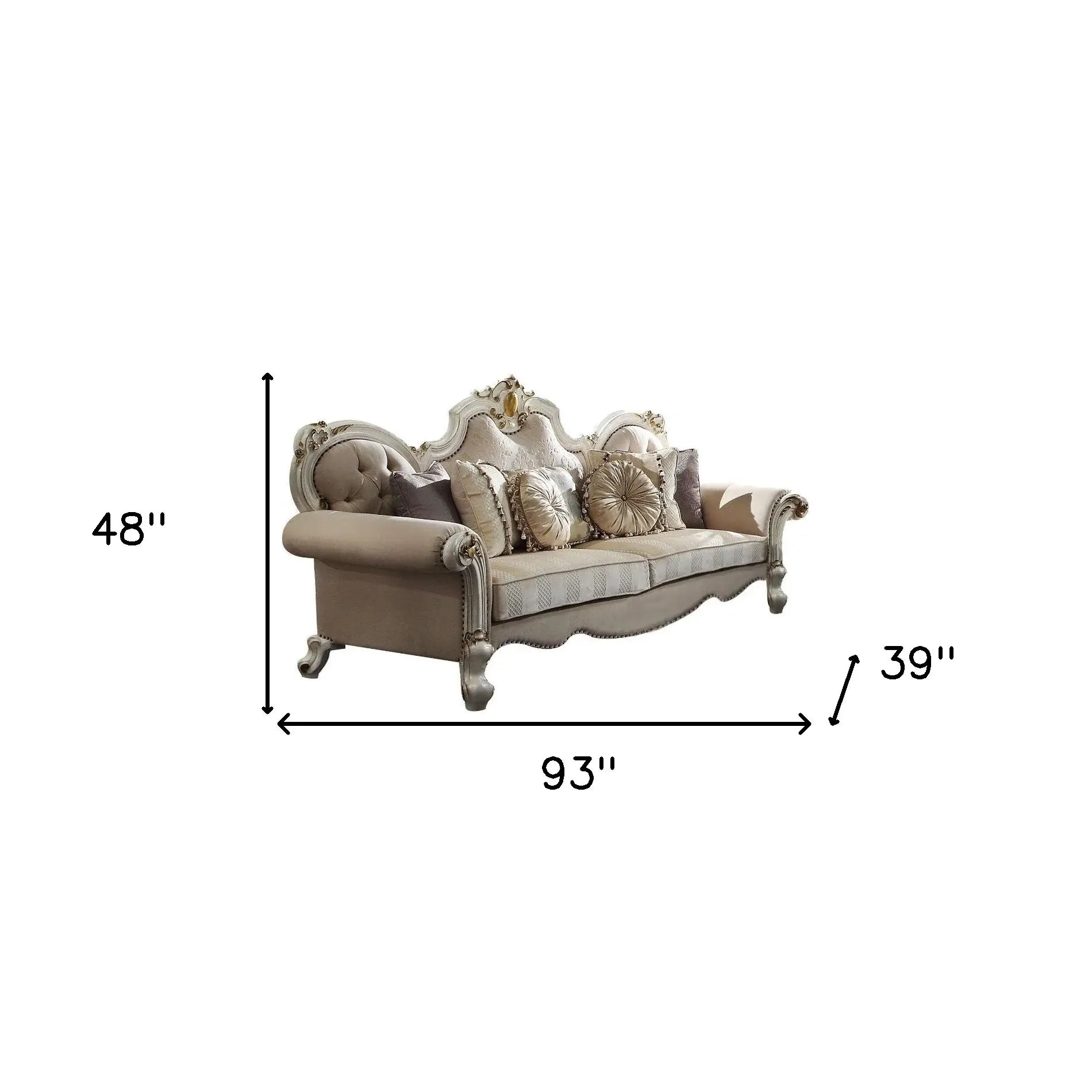 93" Pearl Velvet Sofa And Toss Pillows - Homeroots - Flyclothing LLC