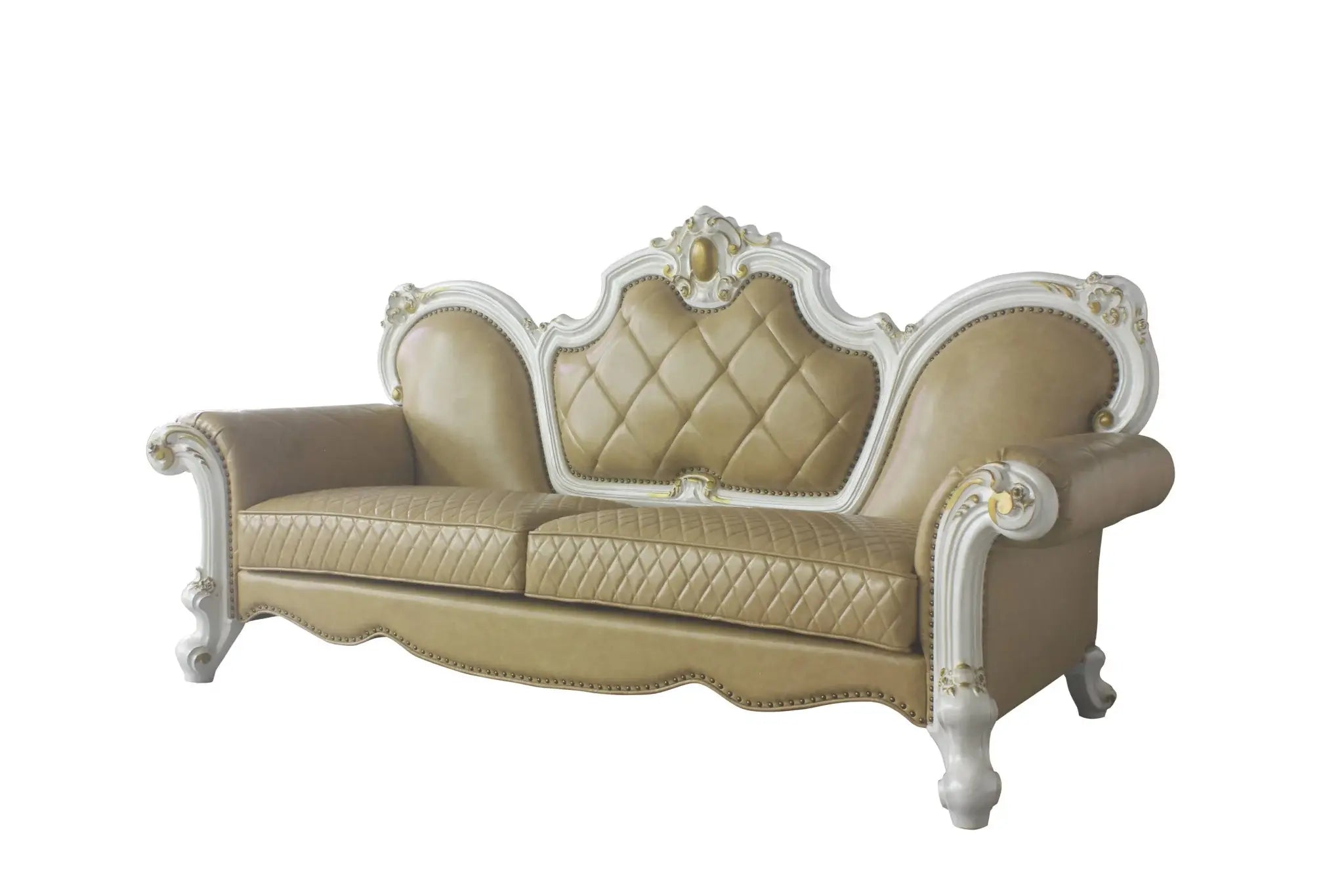 93" Golden Brown Faux Leather Sofa And Toss Pillows With Pearl Legs - Homeroots - Flyclothing LLC