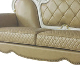 93" Golden Brown Faux Leather Sofa And Toss Pillows With Pearl Legs - Homeroots - Flyclothing LLC