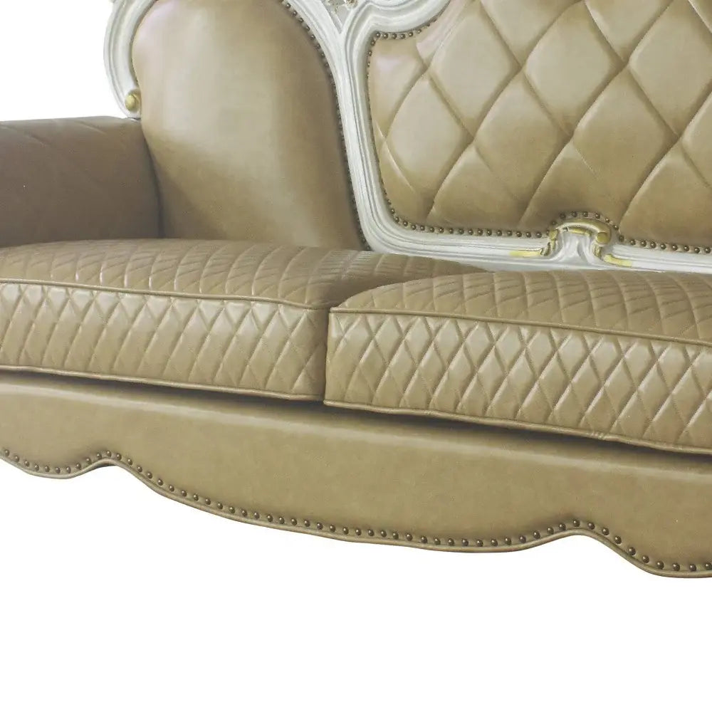 93" Golden Brown Faux Leather Sofa And Toss Pillows With Pearl Legs - Homeroots - Flyclothing LLC