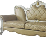 93" Golden Brown Faux Leather Sofa And Toss Pillows With Pearl Legs - Homeroots - Flyclothing LLC
