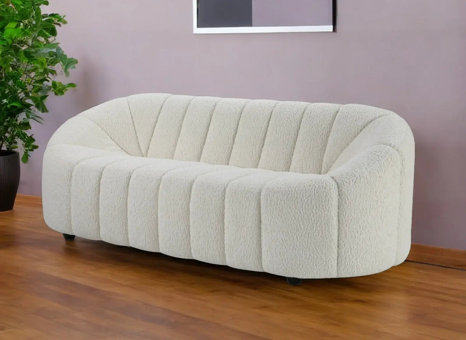 84" White Sherpa Sofa With Black Legs - Homeroots - Flyclothing LLC