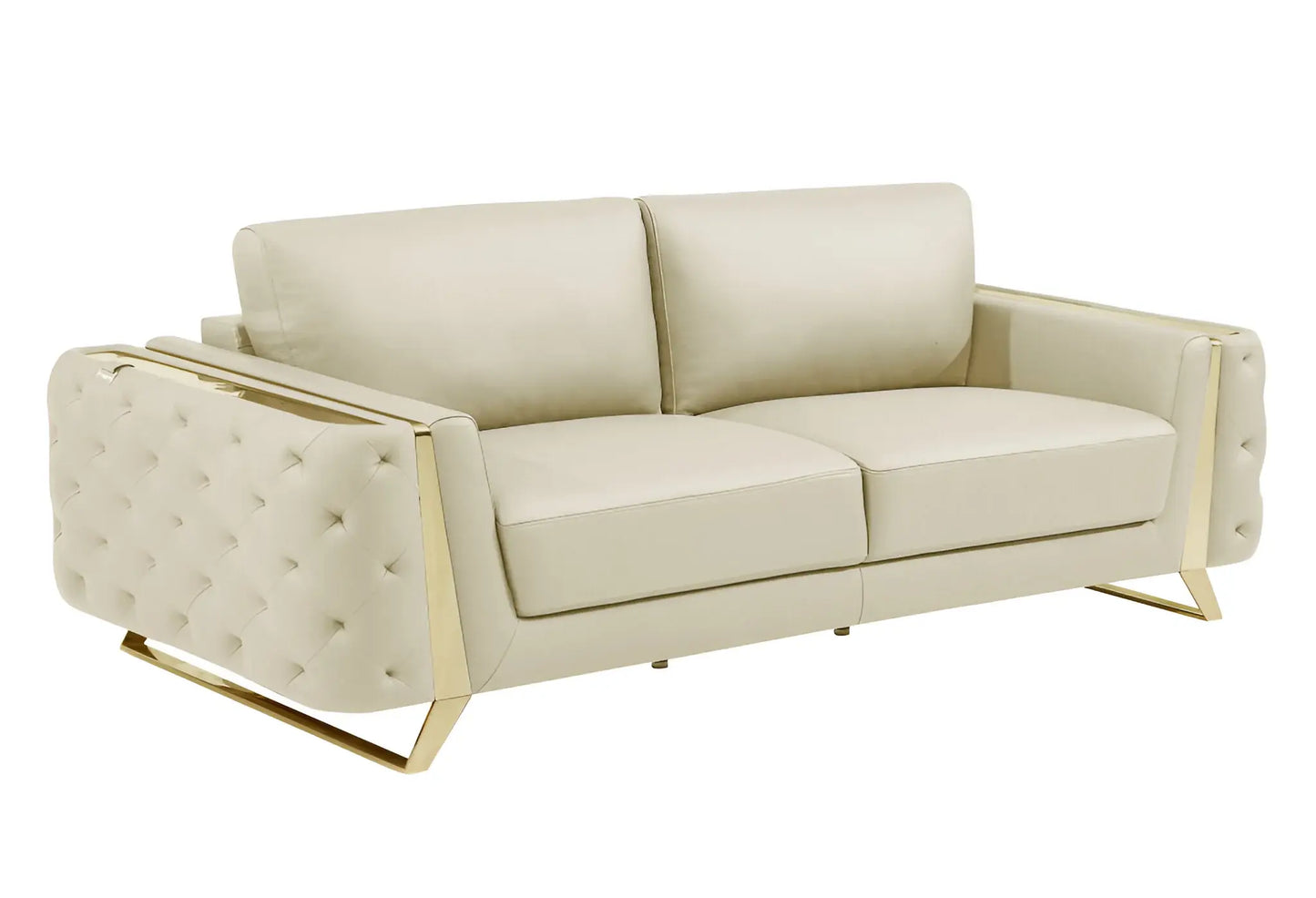 90" Beige Italian Leather Sofa With Gold Legs - Homeroots - Flyclothing LLC