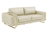 90" Beige Italian Leather Sofa With Gold Legs - Homeroots - Flyclothing LLC