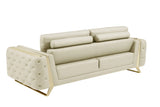 90" Beige Italian Leather Sofa With Gold Legs - Homeroots - Flyclothing LLC