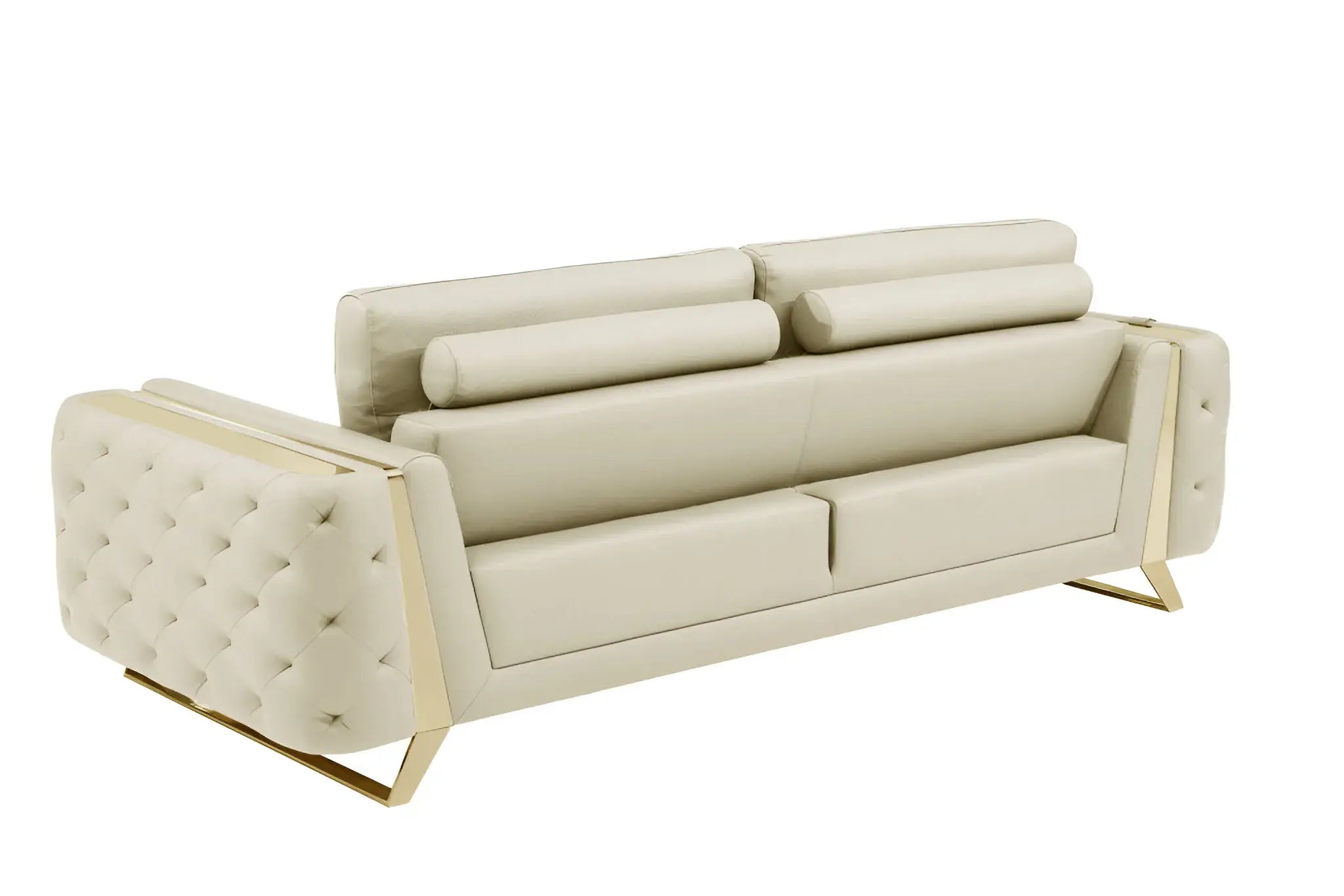 90" Beige Italian Leather Sofa With Gold Legs - Homeroots - Flyclothing LLC