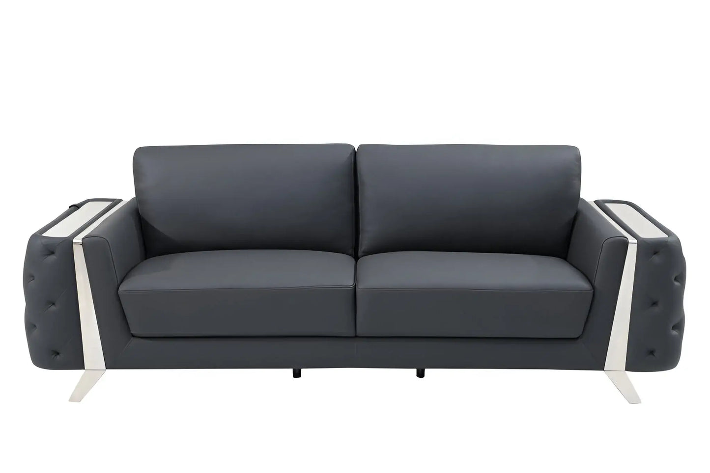 90" Gray Italian Leather Sofa With Silver Legs - Homeroots - Flyclothing LLC