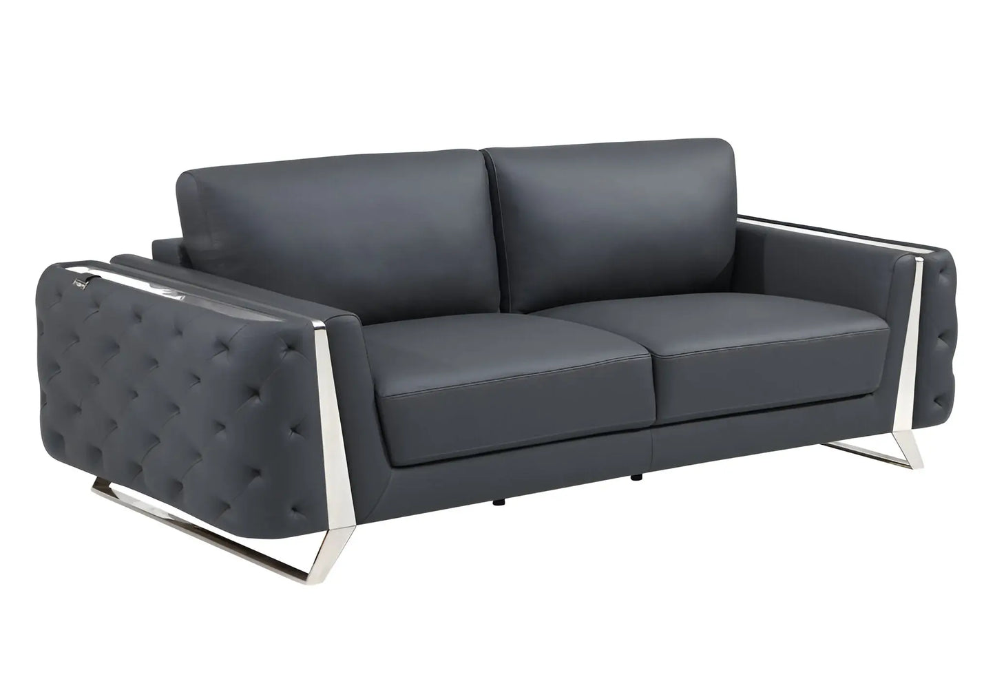 90" Gray Italian Leather Sofa With Silver Legs - Homeroots - Flyclothing LLC
