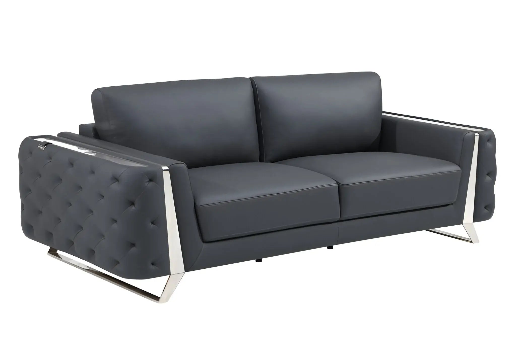 90" Gray Italian Leather Sofa With Silver Legs - Homeroots - Flyclothing LLC