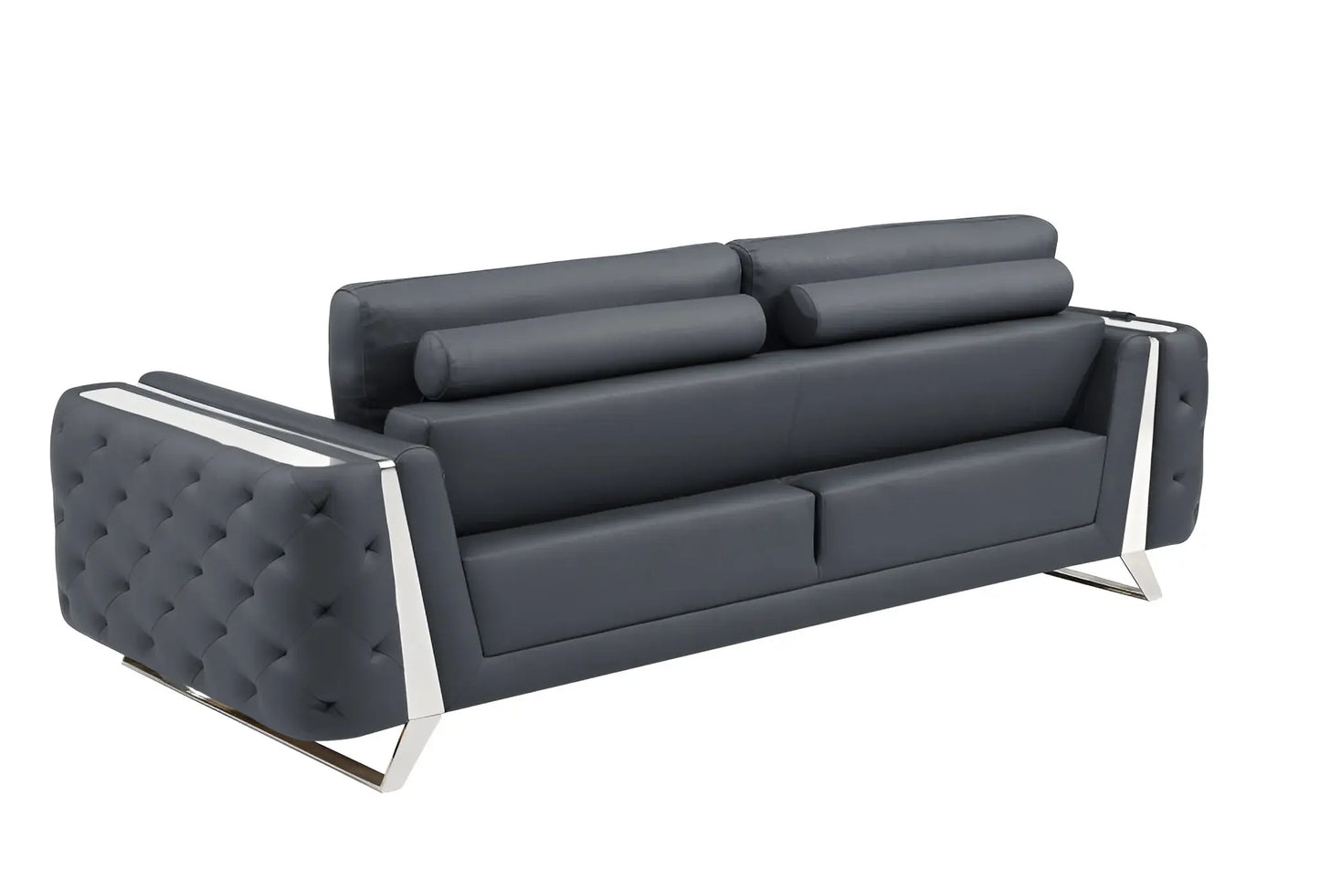 90" Gray Italian Leather Sofa With Silver Legs - Homeroots - Flyclothing LLC