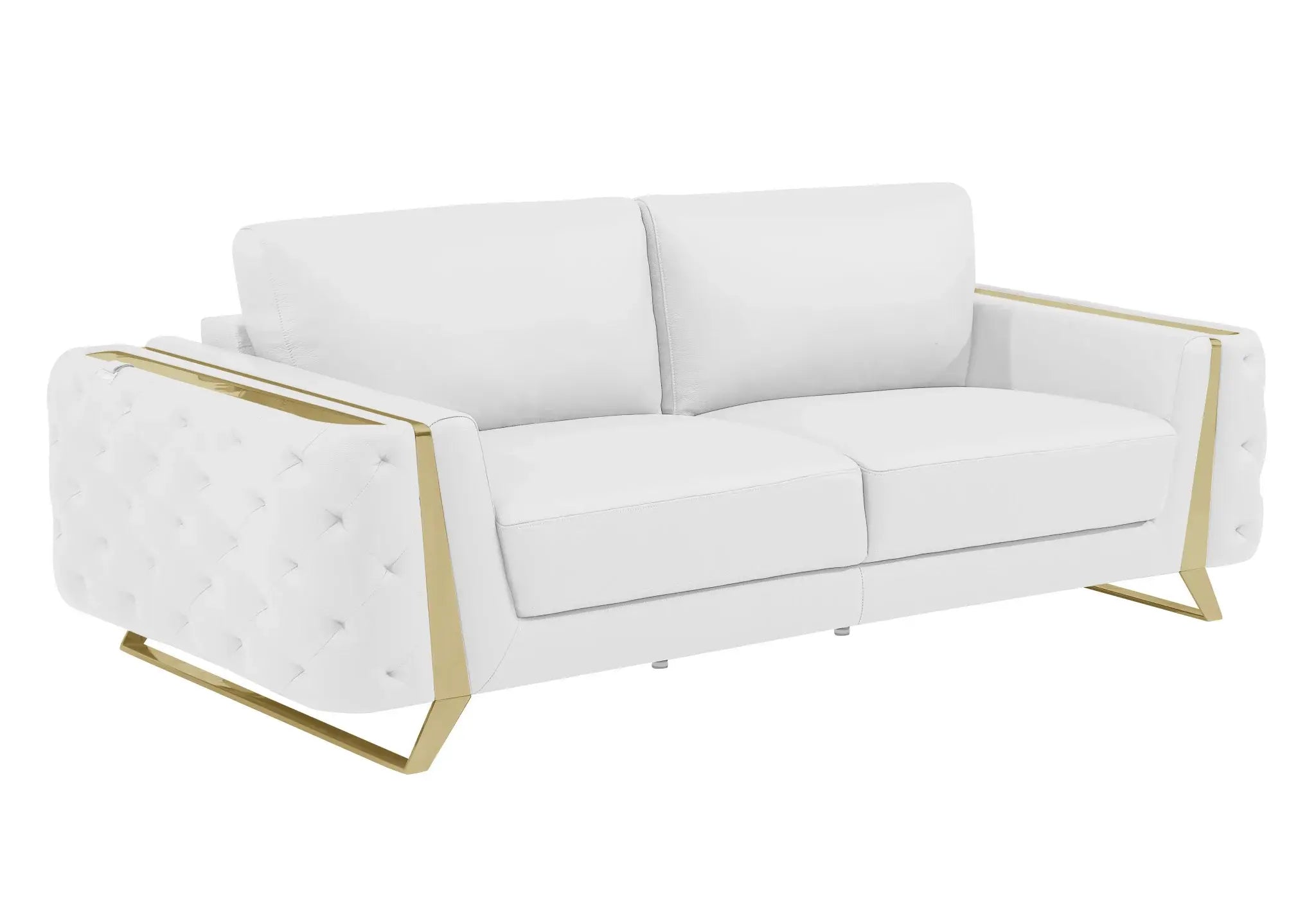90" White Italian Leather Sofa With Gold Legs - Homeroots - Flyclothing LLC