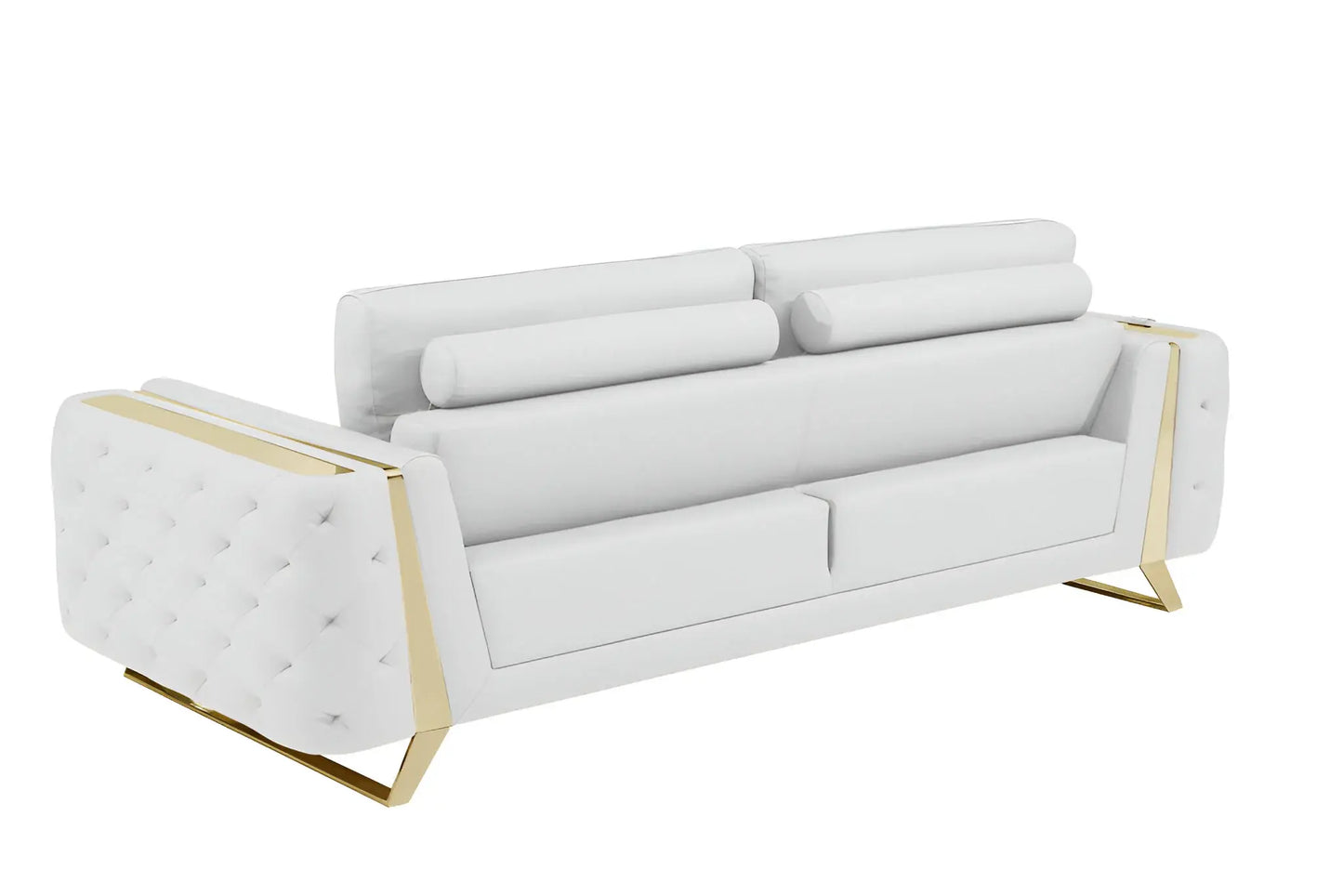 90" White Italian Leather Sofa With Gold Legs - Homeroots - Flyclothing LLC