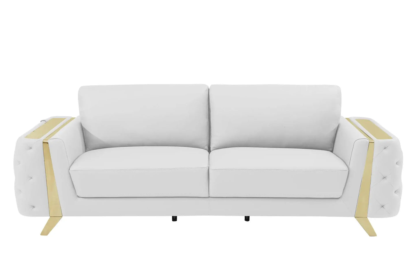 90" White Italian Leather Sofa With Gold Legs - Homeroots - Flyclothing LLC