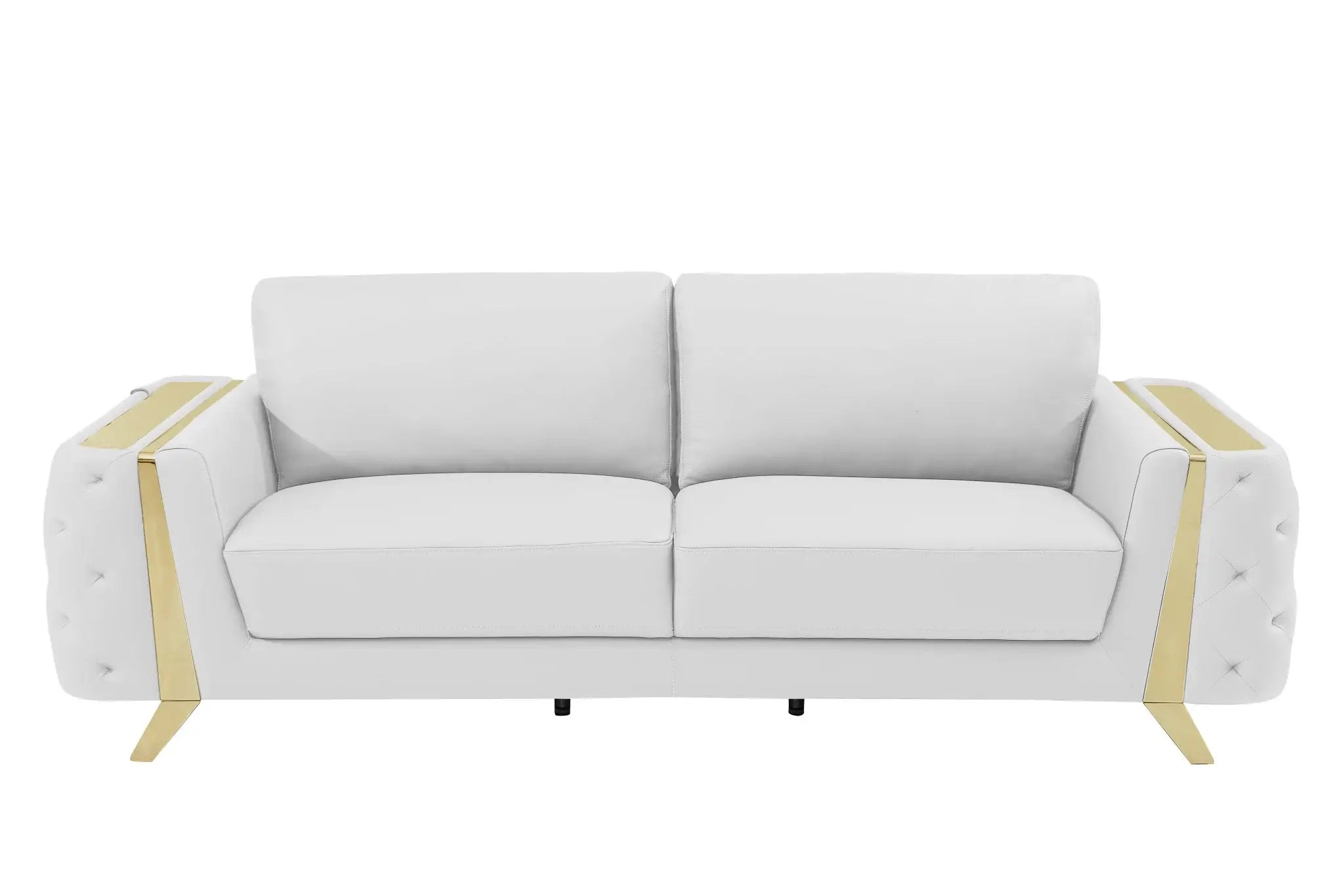 90" White Italian Leather Sofa With Gold Legs - Homeroots - Flyclothing LLC