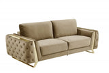 90" Beige Velvet Sofa With Gold Legs - Homeroots - Flyclothing LLC