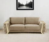 90" Beige Velvet Sofa With Gold Legs - Homeroots - Flyclothing LLC