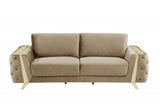 90" Beige Velvet Sofa With Gold Legs - Homeroots - Flyclothing LLC