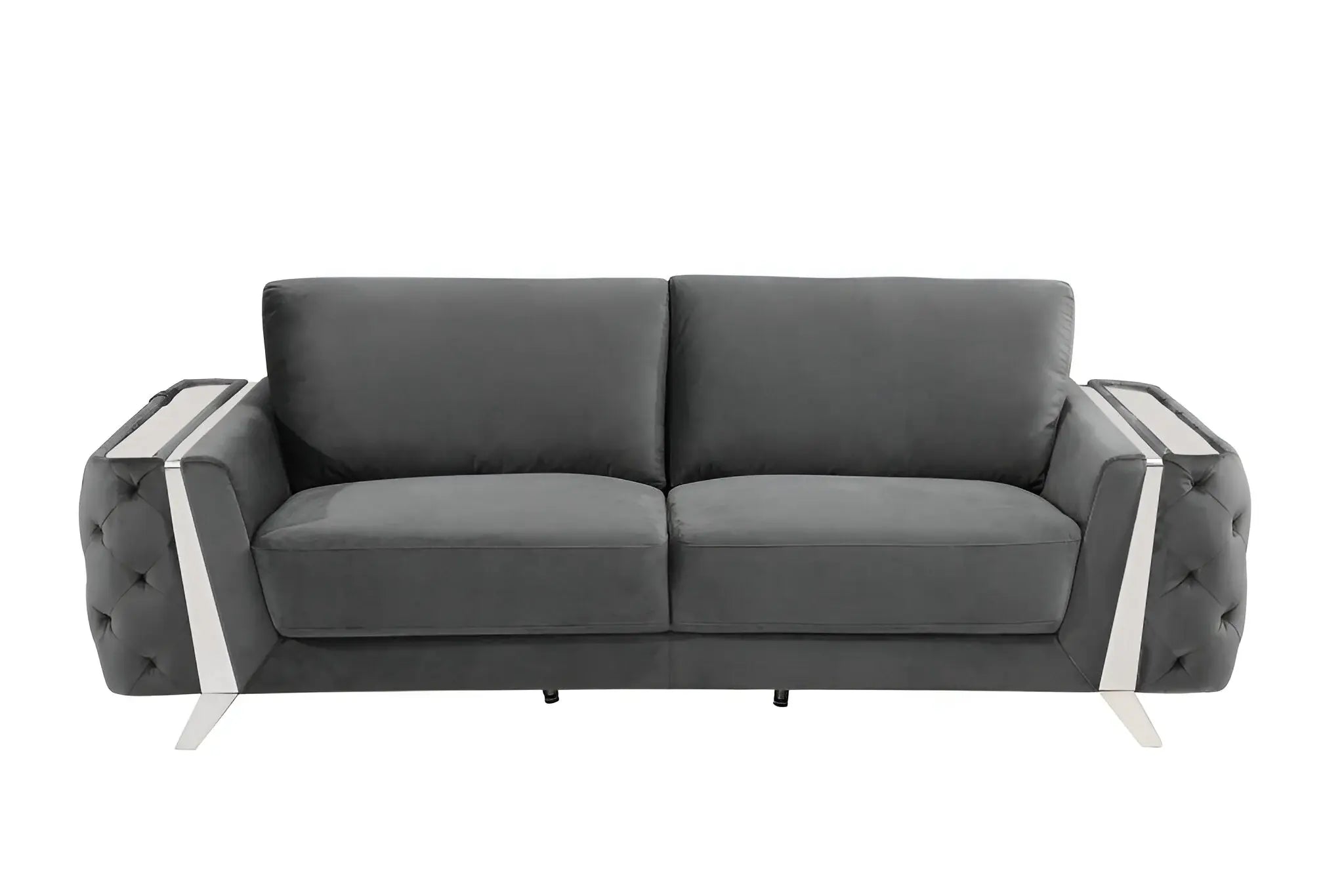 90" Gray Velvet Sofa With Silver Legs - Homeroots - Flyclothing LLC