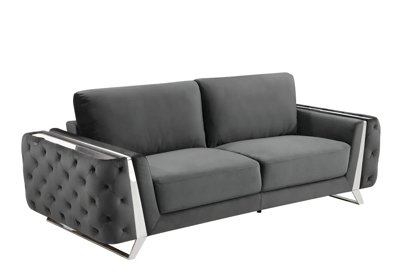 90" Gray Velvet Sofa With Silver Legs - Homeroots - Flyclothing LLC