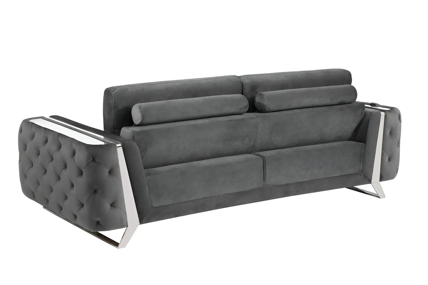 90" Gray Velvet Sofa With Silver Legs - Homeroots - Flyclothing LLC