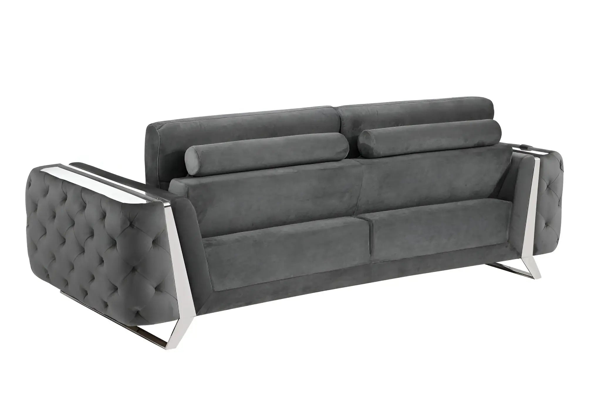 90" Gray Velvet Sofa With Silver Legs - Homeroots - Flyclothing LLC