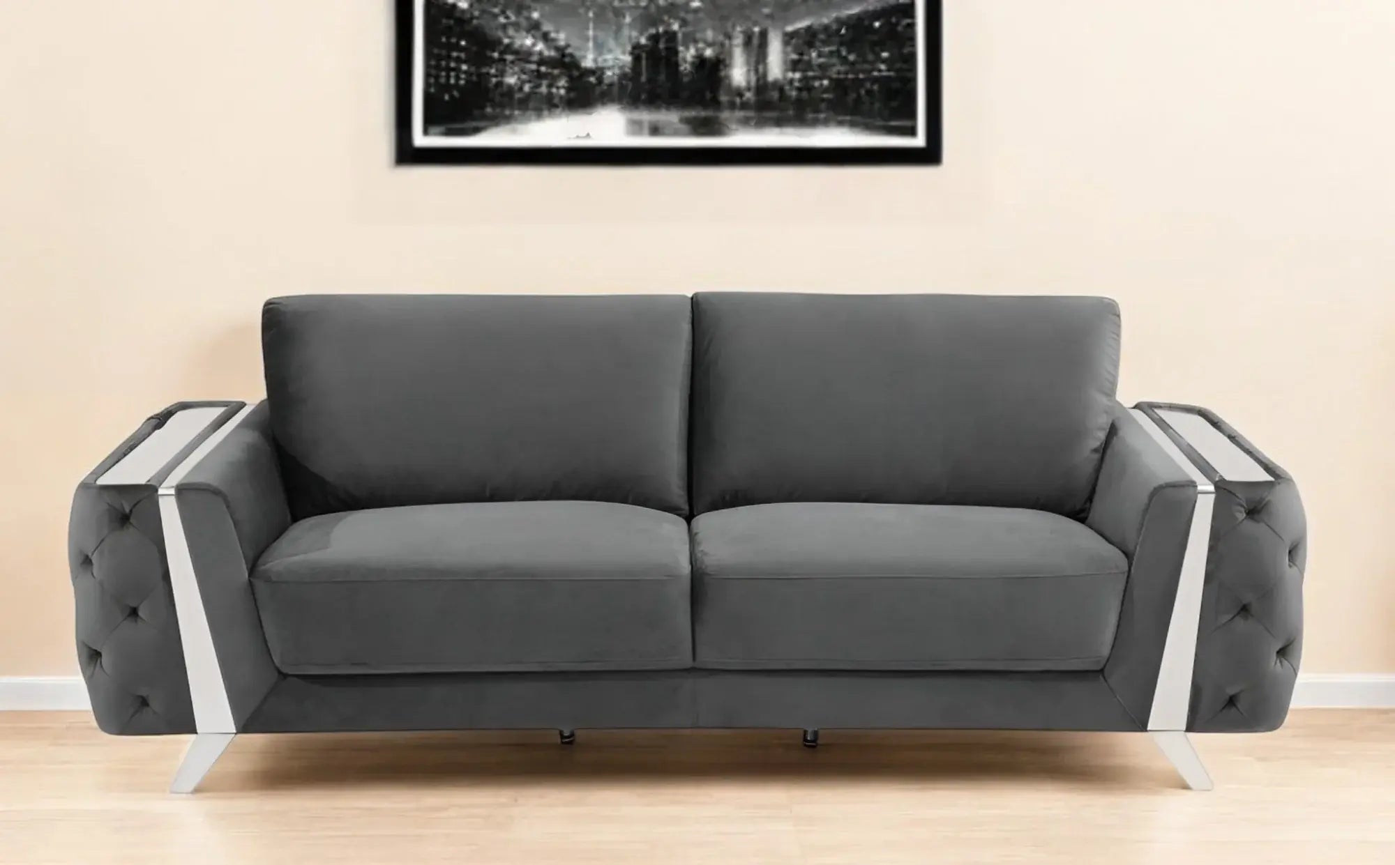 90" Gray Velvet Sofa With Silver Legs - Homeroots - Flyclothing LLC