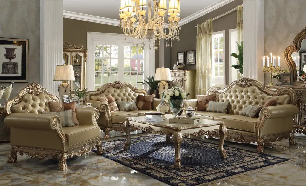 45" Ivory Faux Leather And Gold Patina Ornate Arm Chair - Homeroots - Flyclothing LLC