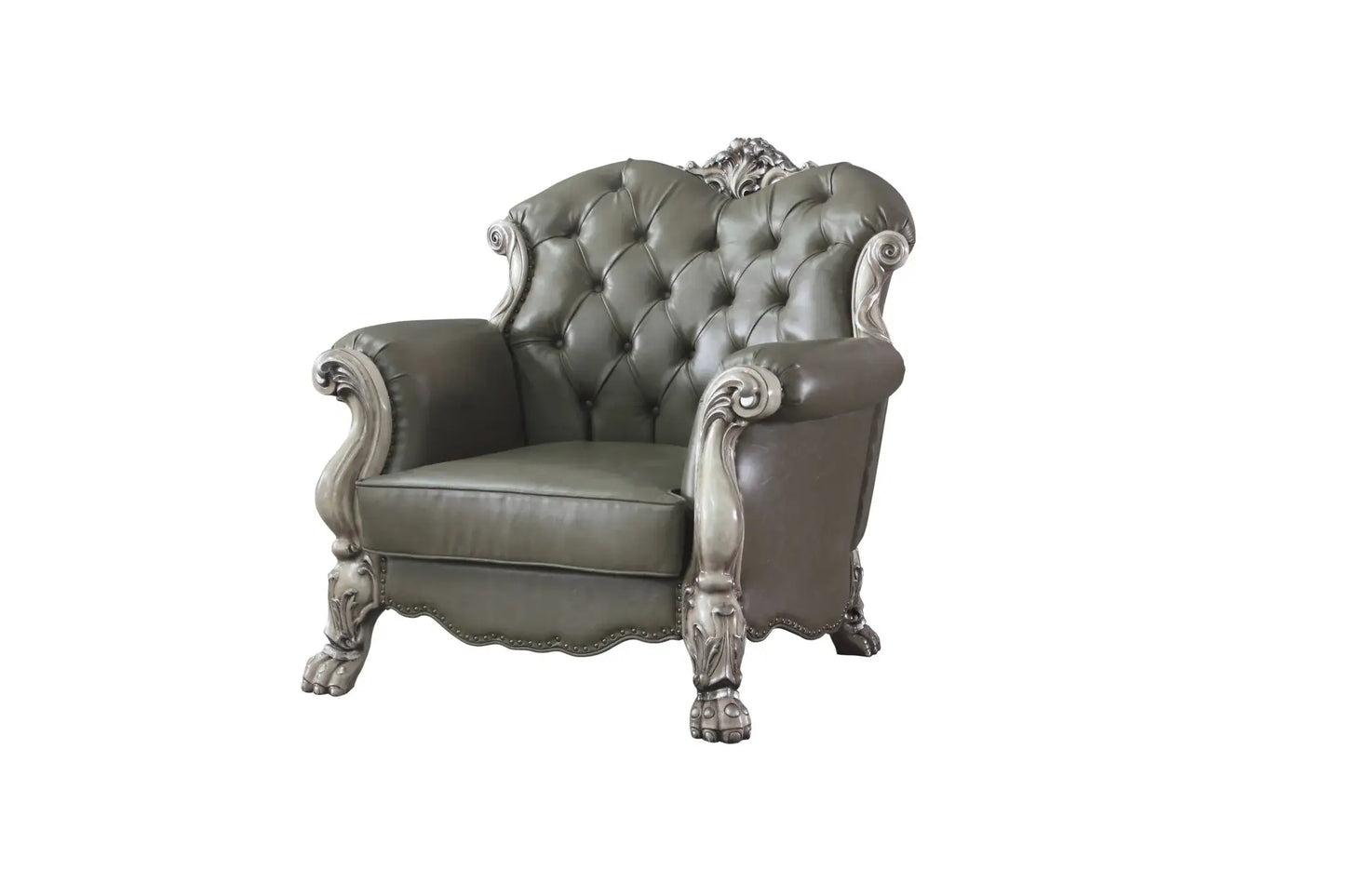 45" Bone White Faux Leather And Vintage Bone White Arm Chair - Homeroots - Flyclothing LLC